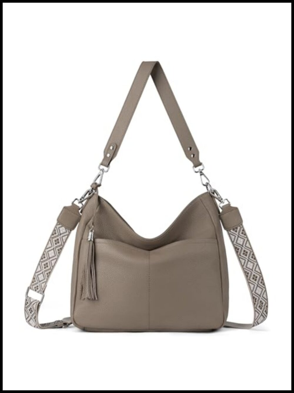 Genuine Leather Hobo Crossbody Bag with Detachable Straps Large